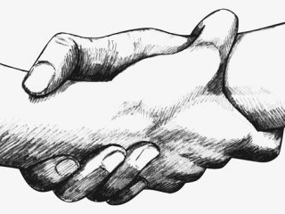 Sketch illustration of two hands holding each other strongly