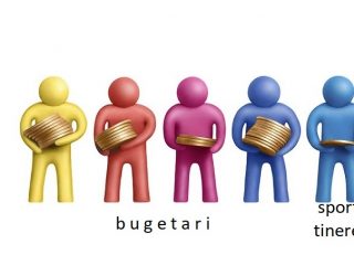 Multicolored plasticine human figures with a stacks of coins